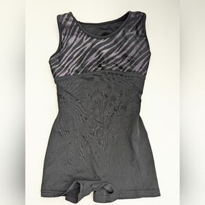 Gilda Marx Girls' (6X/7) 1-Piece Black Shorts Bodysuit/Leotard w/Animal Print